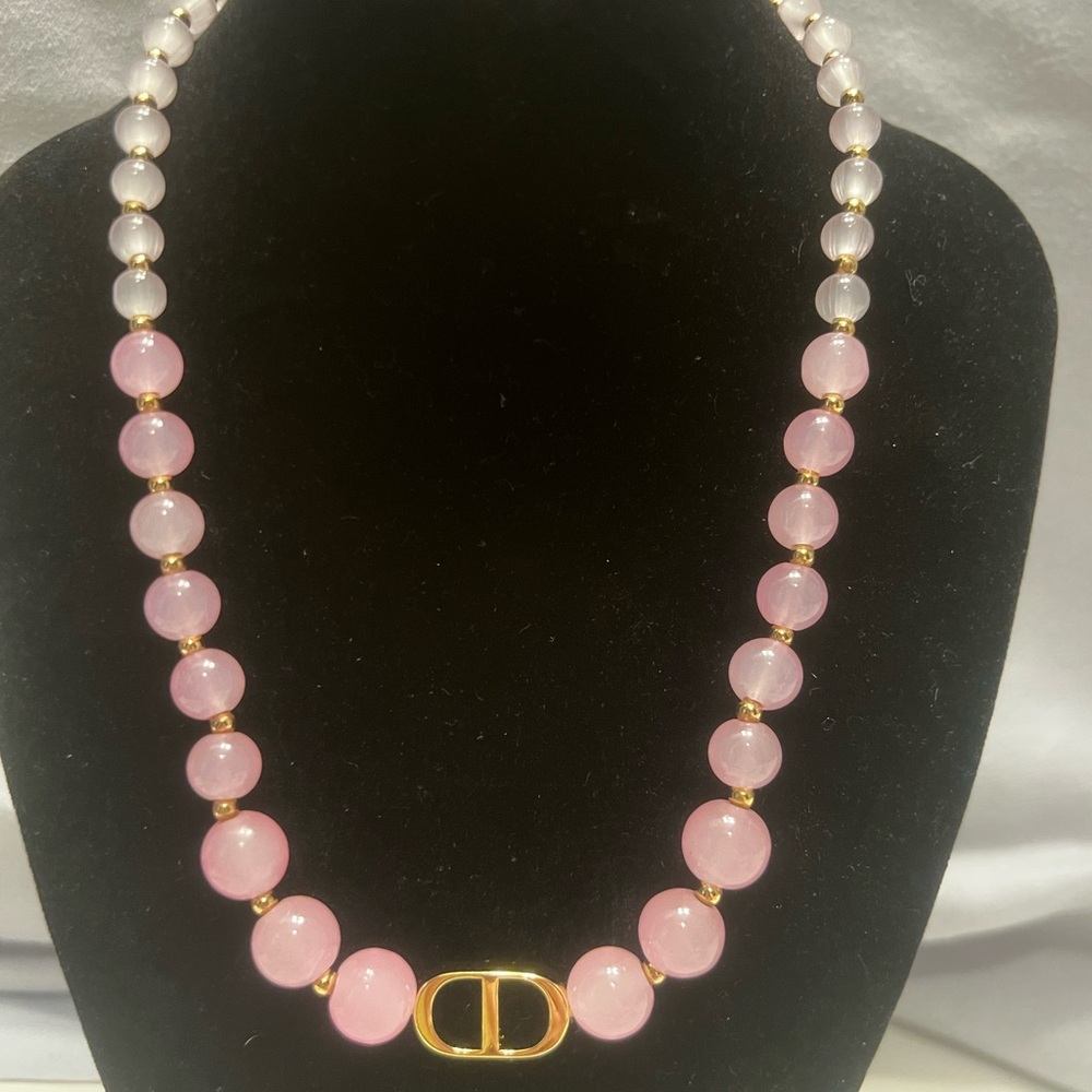 Dior CD Elegant Pink and Gold Beaded Necklace
